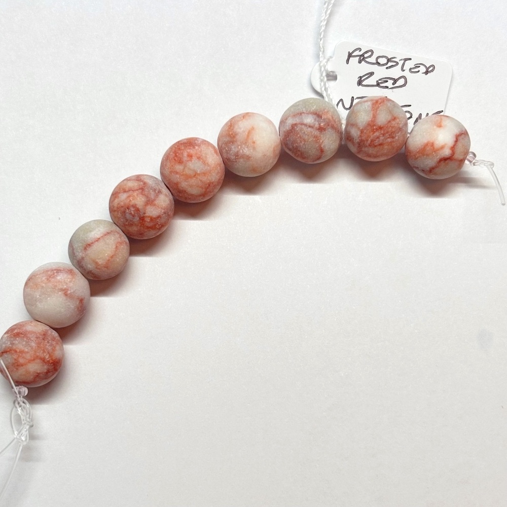As Low As $2 10mm Natural Frosted Red Netstone Round Beads (9)